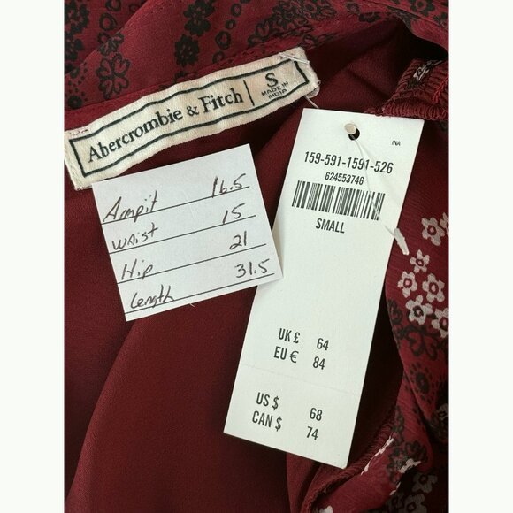 Abercrombie & Fitch Women Paisley Smocked Dress Size S Red Boho Chic Romantic - Picture 2 of 13